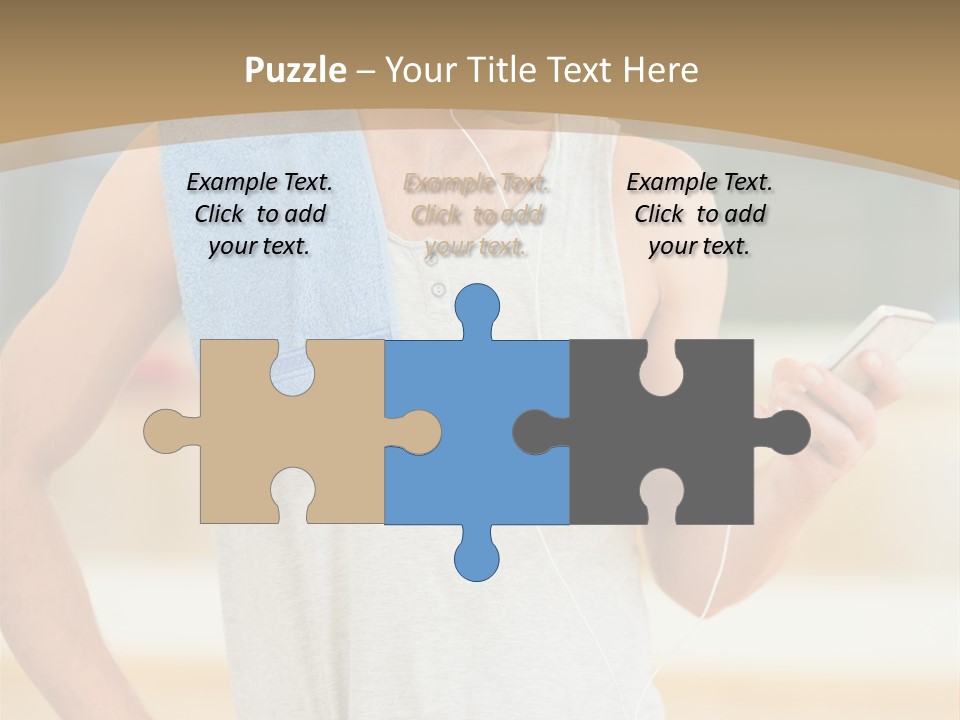 A Man With A Towel And Headphones Is Looking At His Cell Phone PowerPoint Template