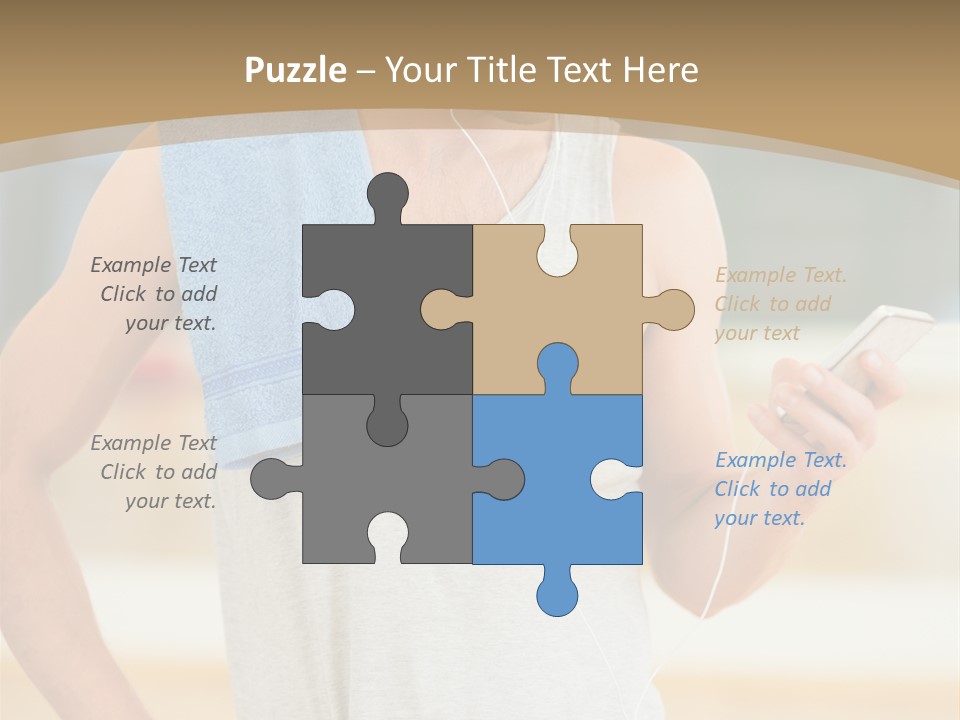 A Man With A Towel And Headphones Is Looking At His Cell Phone PowerPoint Template