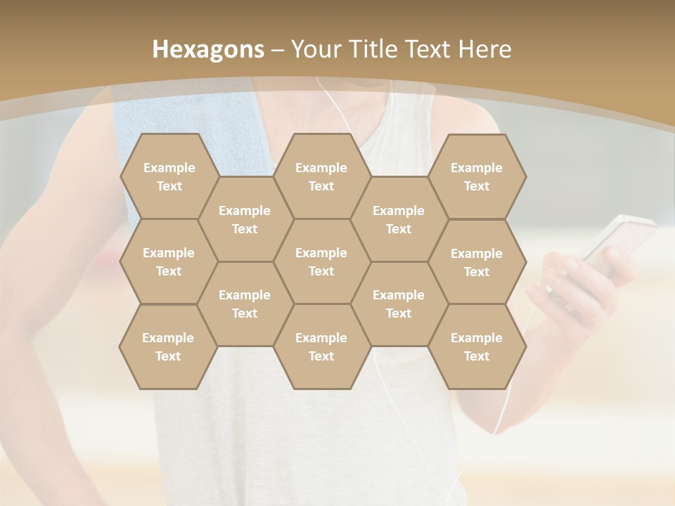 A Man With A Towel And Headphones Is Looking At His Cell Phone PowerPoint Template