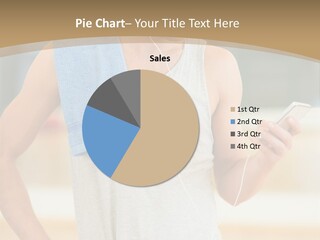 A Man With A Towel And Headphones Is Looking At His Cell Phone PowerPoint Template