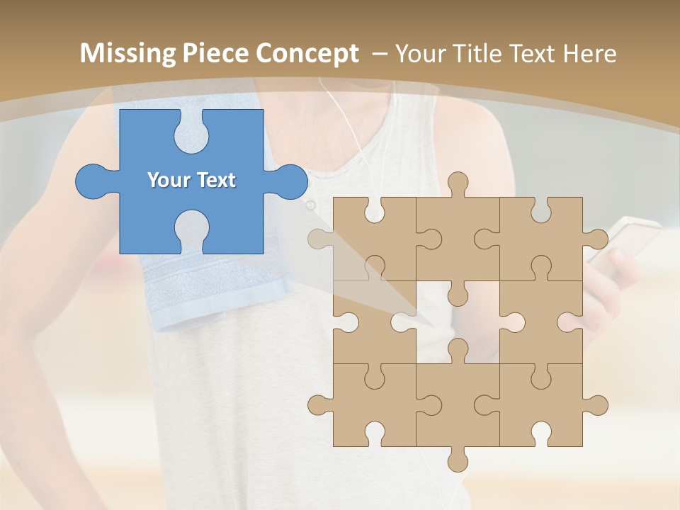 A Man With A Towel And Headphones Is Looking At His Cell Phone PowerPoint Template