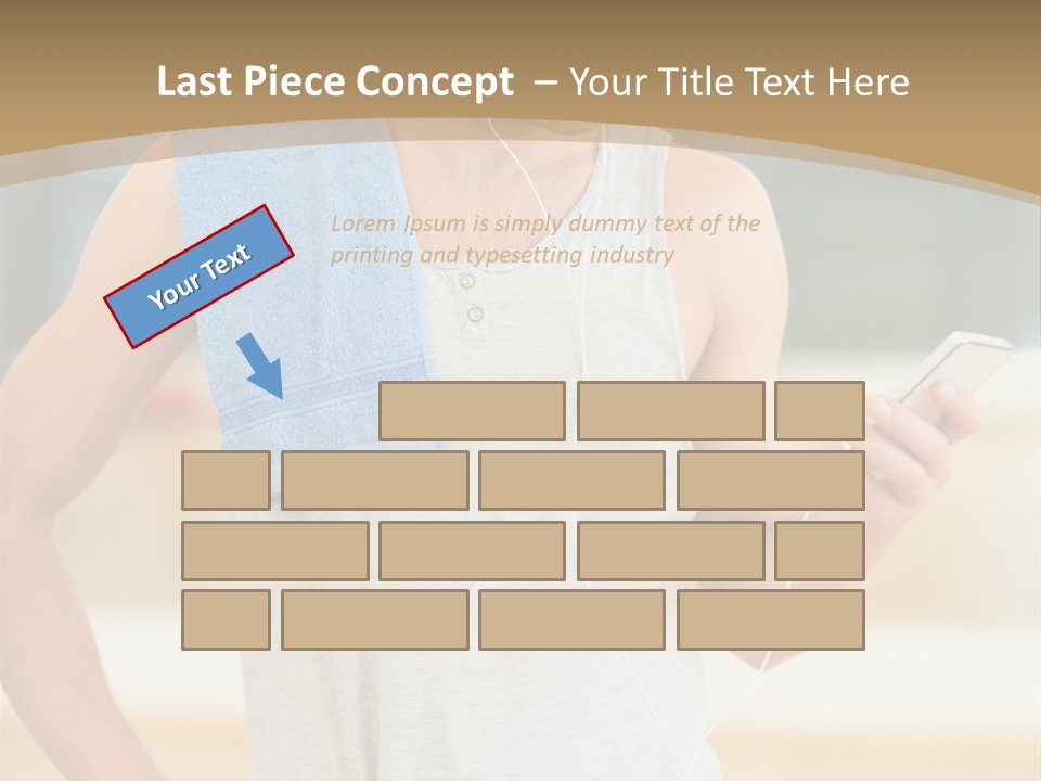 A Man With A Towel And Headphones Is Looking At His Cell Phone PowerPoint Template