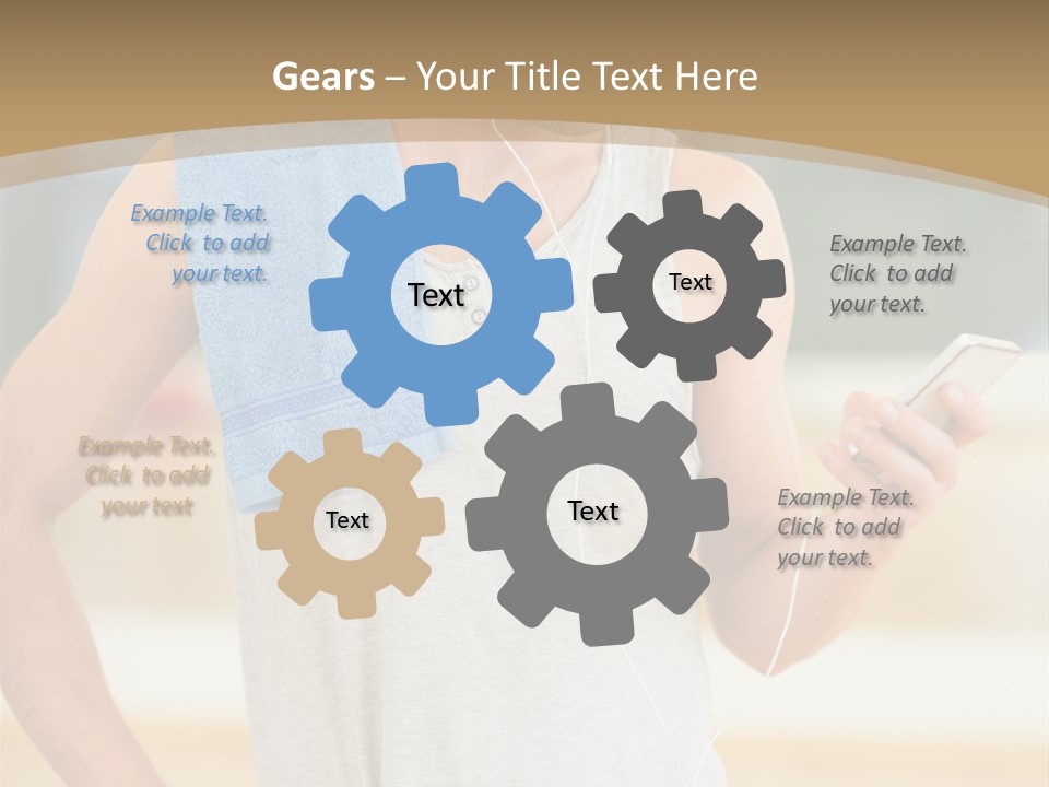 A Man With A Towel And Headphones Is Looking At His Cell Phone PowerPoint Template