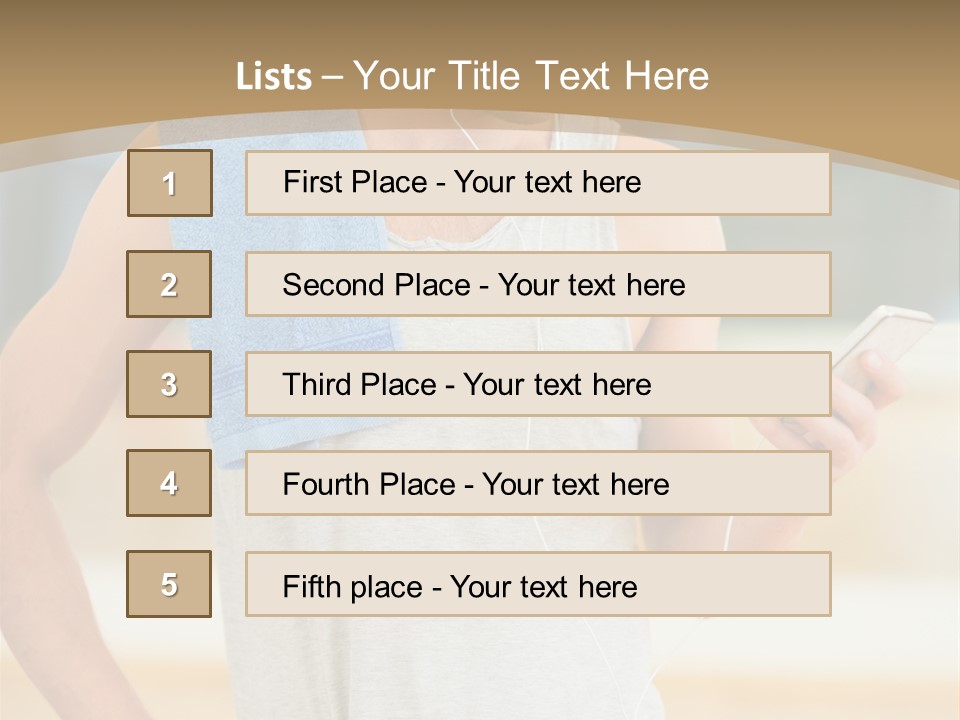 A Man With A Towel And Headphones Is Looking At His Cell Phone PowerPoint Template