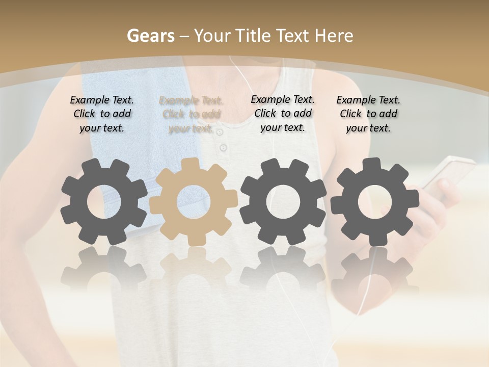 A Man With A Towel And Headphones Is Looking At His Cell Phone PowerPoint Template