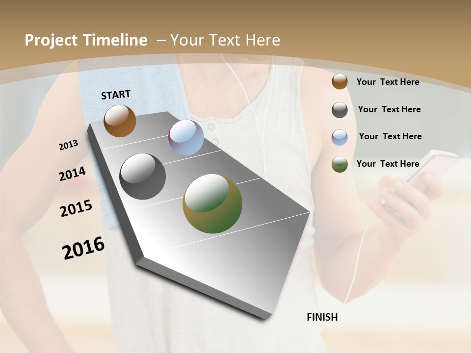 A Man With A Towel And Headphones Is Looking At His Cell Phone PowerPoint Template