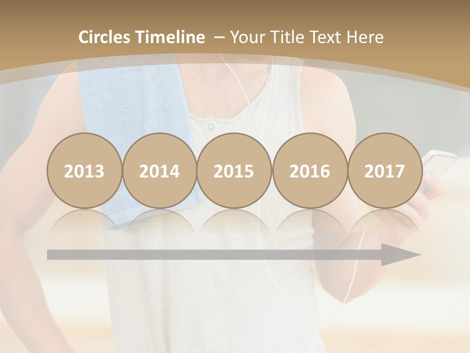 A Man With A Towel And Headphones Is Looking At His Cell Phone PowerPoint Template