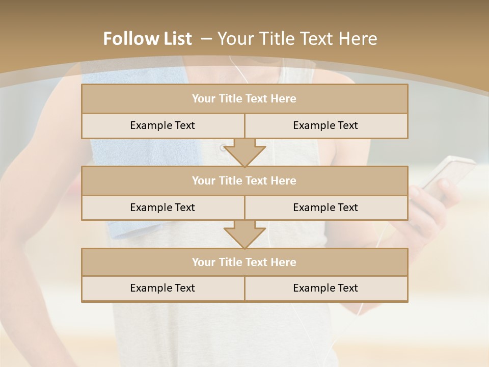 A Man With A Towel And Headphones Is Looking At His Cell Phone PowerPoint Template