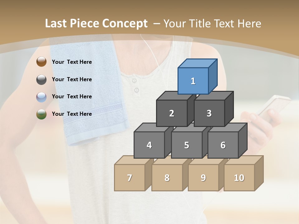 A Man With A Towel And Headphones Is Looking At His Cell Phone PowerPoint Template