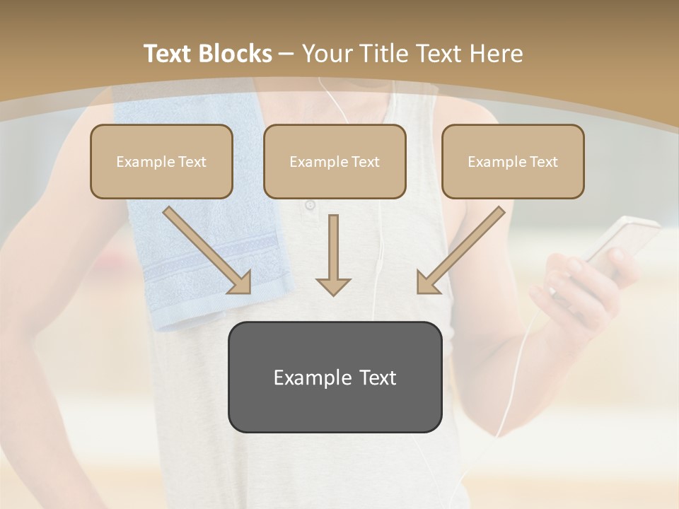 A Man With A Towel And Headphones Is Looking At His Cell Phone PowerPoint Template