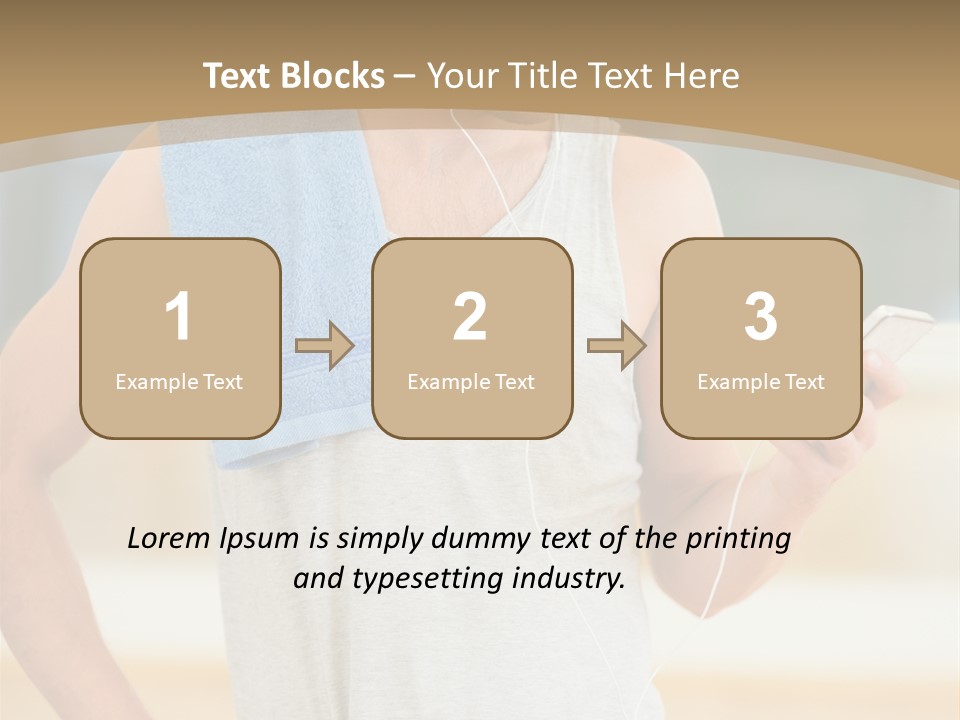 A Man With A Towel And Headphones Is Looking At His Cell Phone PowerPoint Template