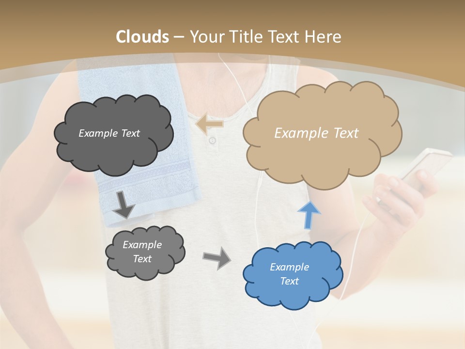 A Man With A Towel And Headphones Is Looking At His Cell Phone PowerPoint Template