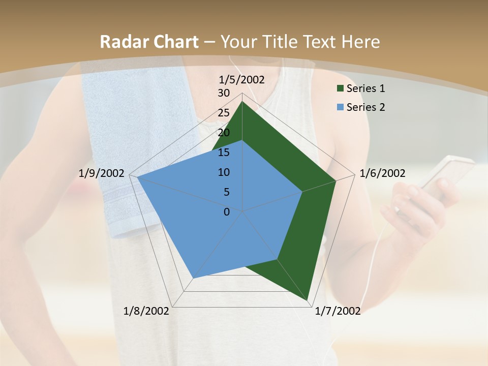 A Man With A Towel And Headphones Is Looking At His Cell Phone PowerPoint Template