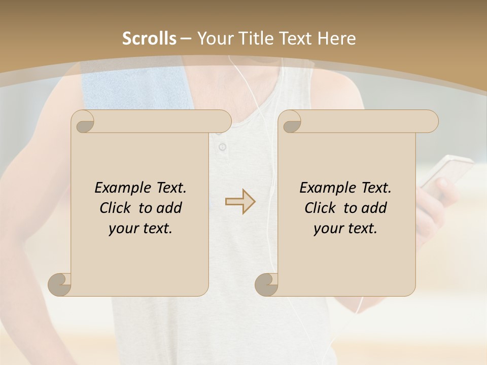 A Man With A Towel And Headphones Is Looking At His Cell Phone PowerPoint Template