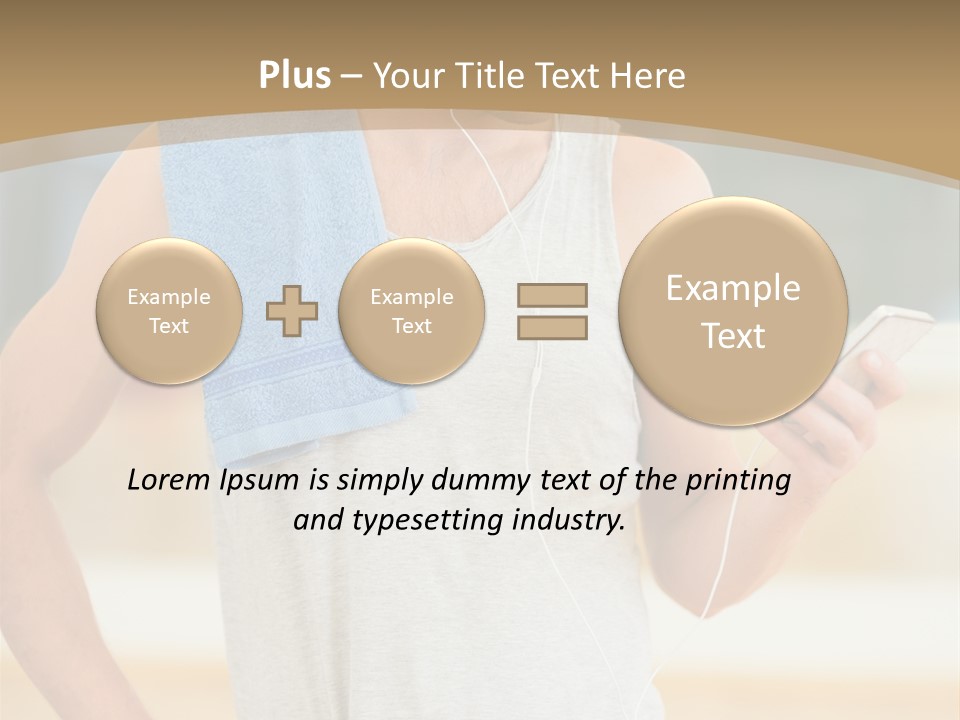 A Man With A Towel And Headphones Is Looking At His Cell Phone PowerPoint Template