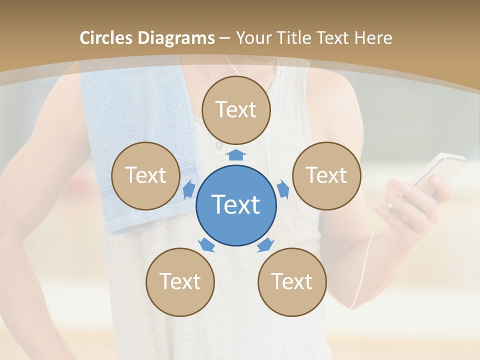 A Man With A Towel And Headphones Is Looking At His Cell Phone PowerPoint Template