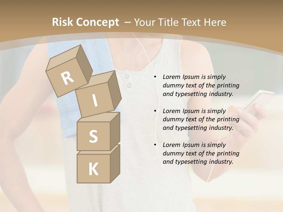 A Man With A Towel And Headphones Is Looking At His Cell Phone PowerPoint Template