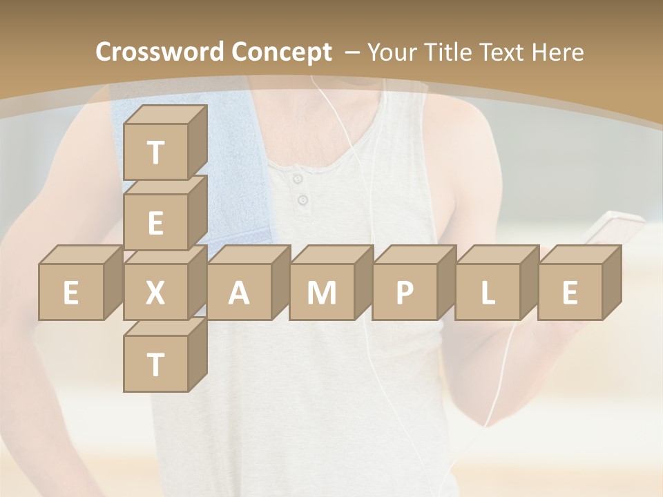 A Man With A Towel And Headphones Is Looking At His Cell Phone PowerPoint Template