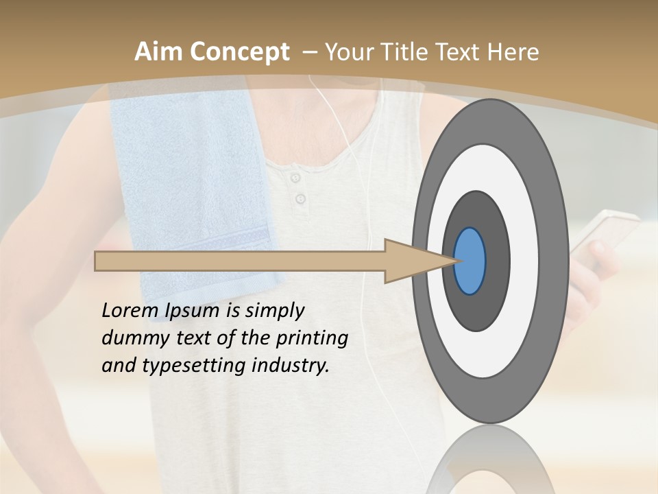 A Man With A Towel And Headphones Is Looking At His Cell Phone PowerPoint Template