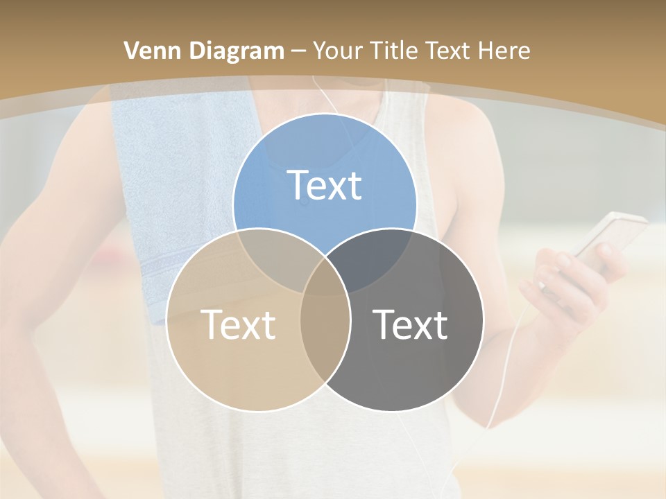 A Man With A Towel And Headphones Is Looking At His Cell Phone PowerPoint Template