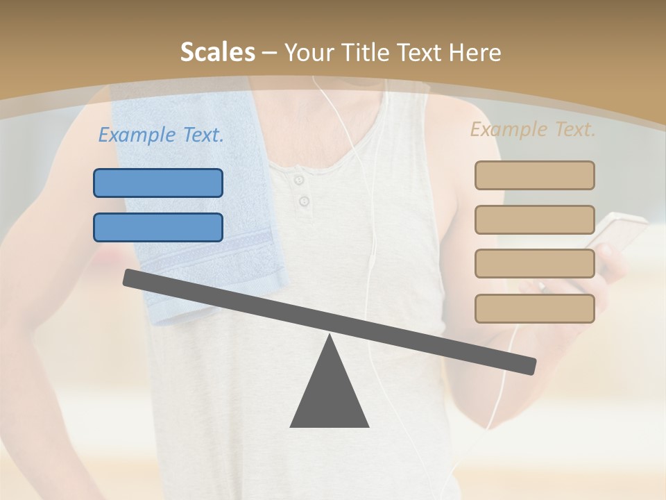 A Man With A Towel And Headphones Is Looking At His Cell Phone PowerPoint Template