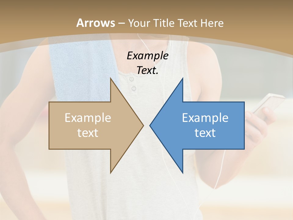 A Man With A Towel And Headphones Is Looking At His Cell Phone PowerPoint Template