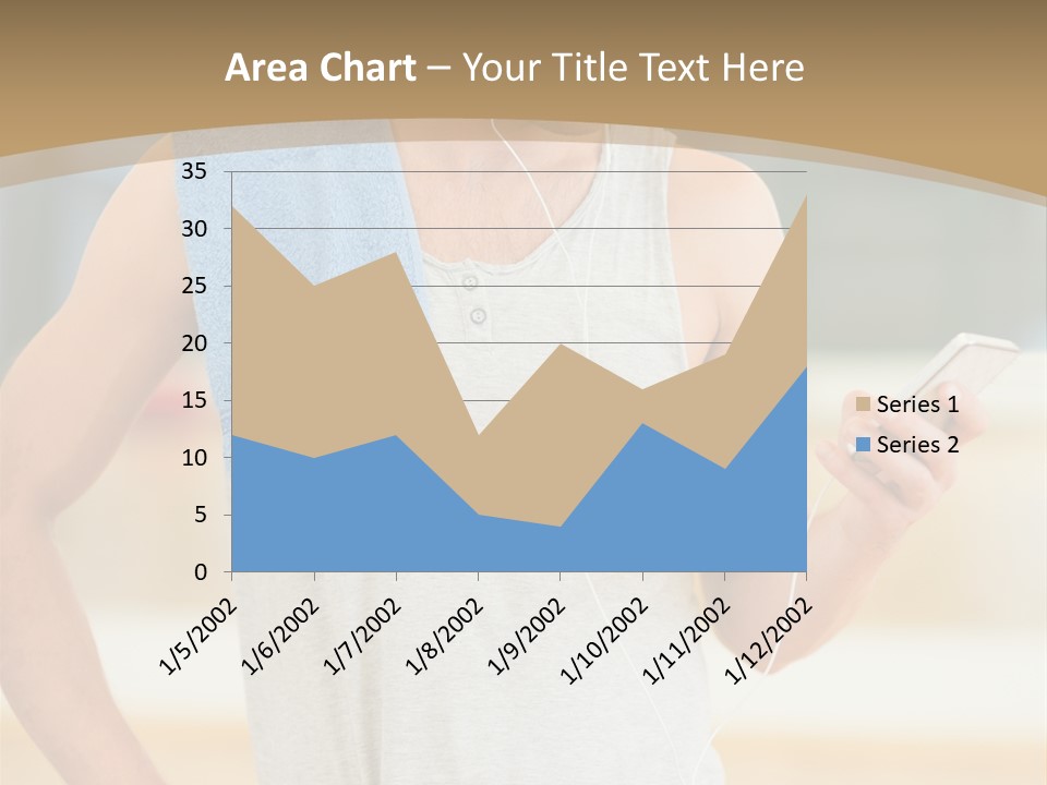 A Man With A Towel And Headphones Is Looking At His Cell Phone PowerPoint Template