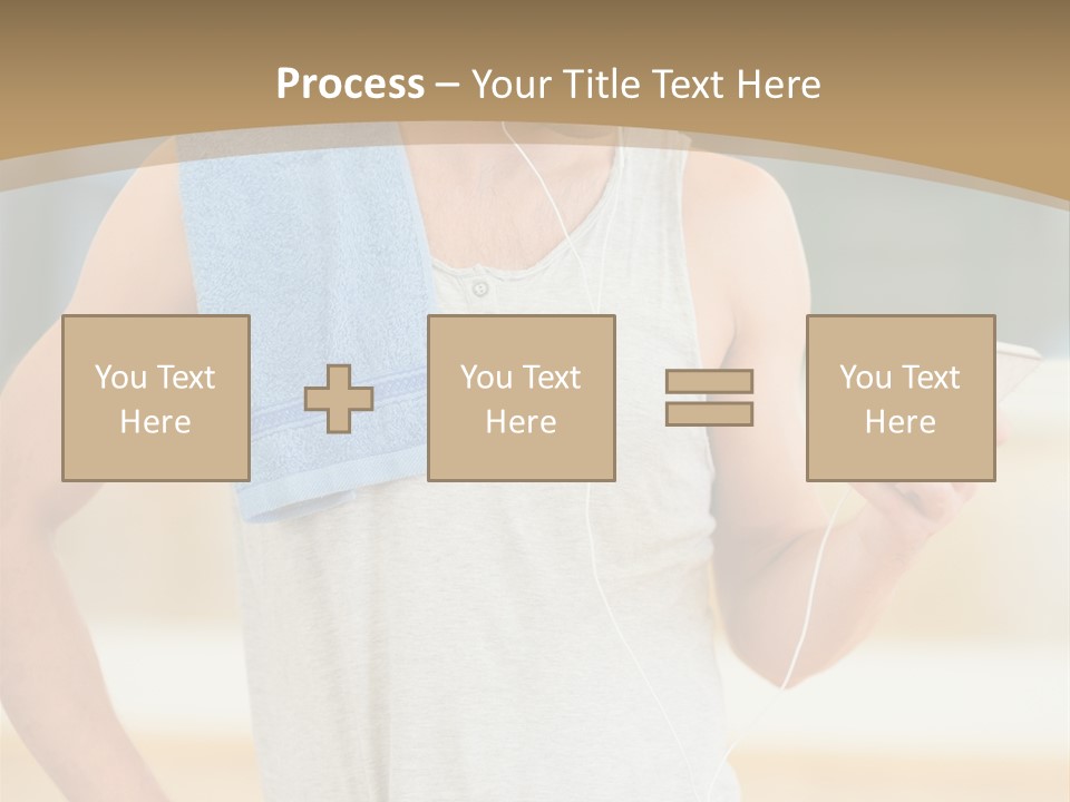 A Man With A Towel And Headphones Is Looking At His Cell Phone PowerPoint Template