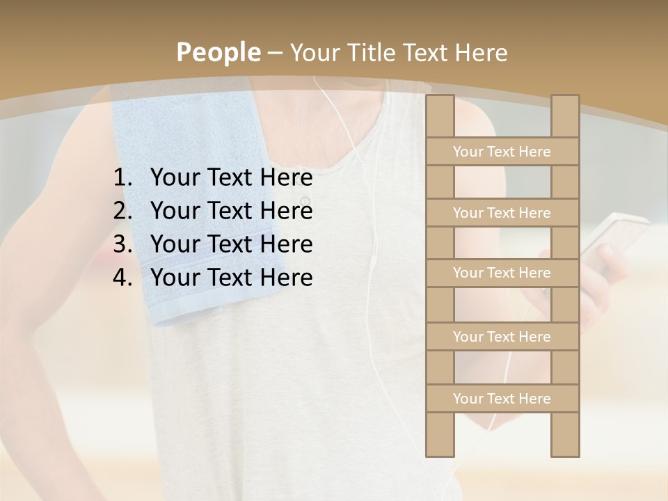 A Man With A Towel And Headphones Is Looking At His Cell Phone PowerPoint Template