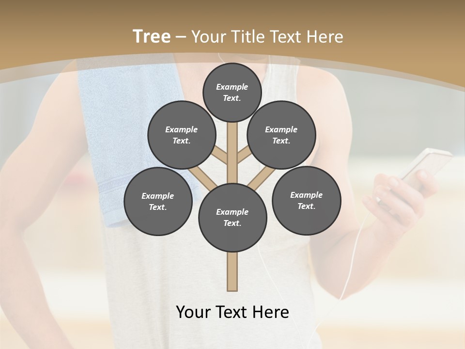 A Man With A Towel And Headphones Is Looking At His Cell Phone PowerPoint Template