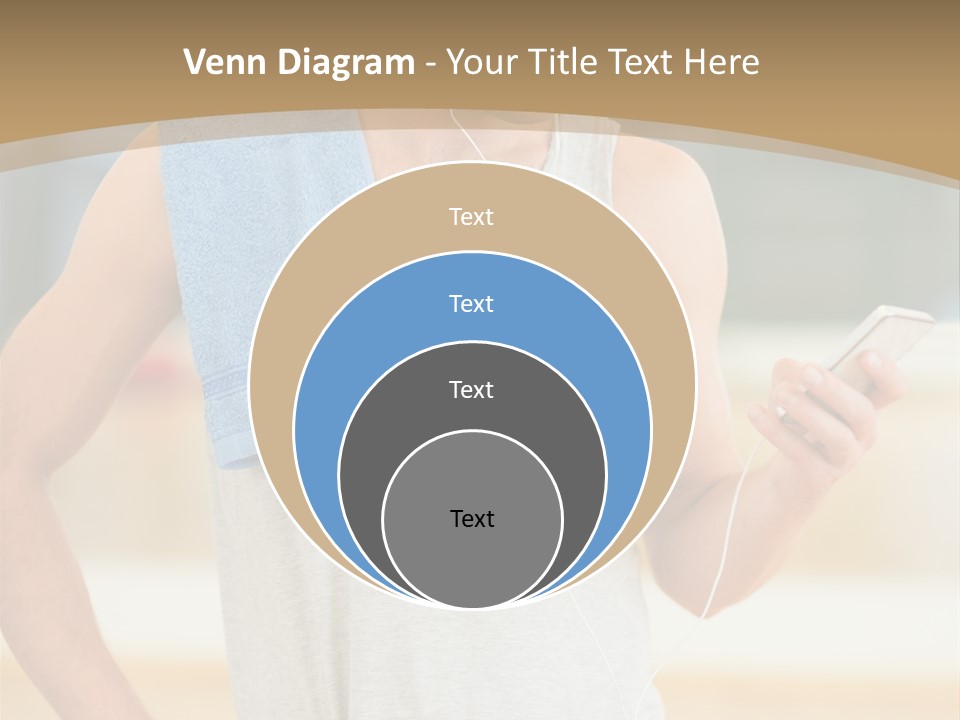 A Man With A Towel And Headphones Is Looking At His Cell Phone PowerPoint Template