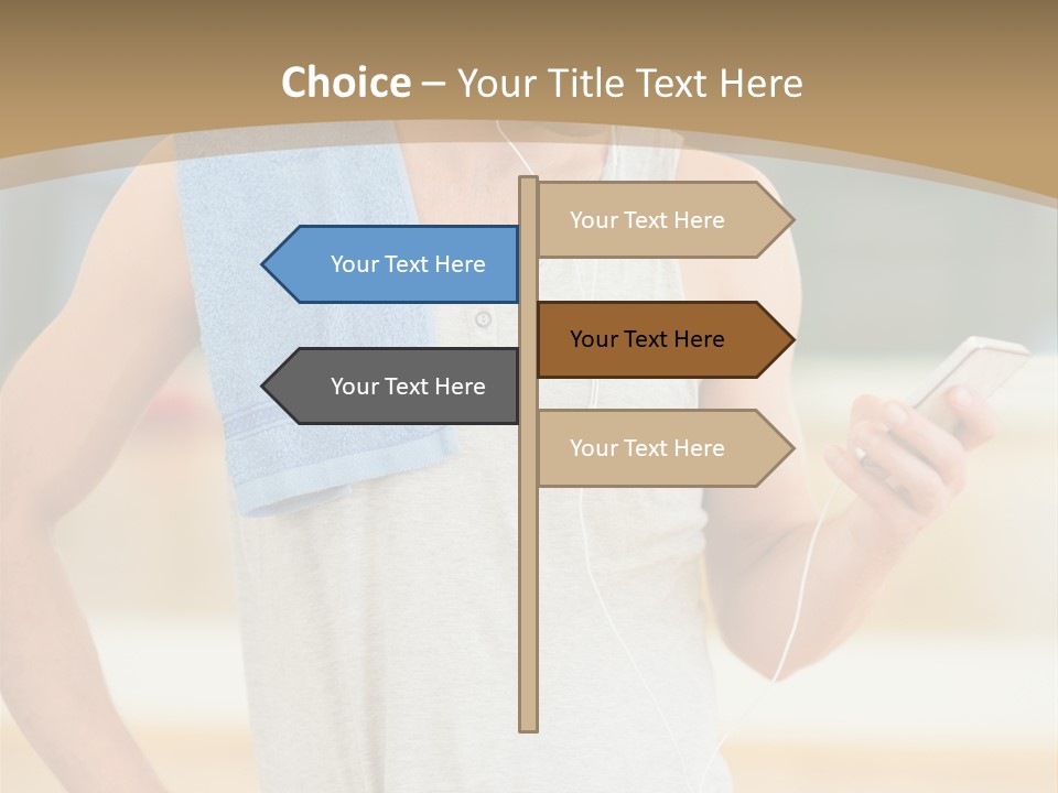 A Man With A Towel And Headphones Is Looking At His Cell Phone PowerPoint Template