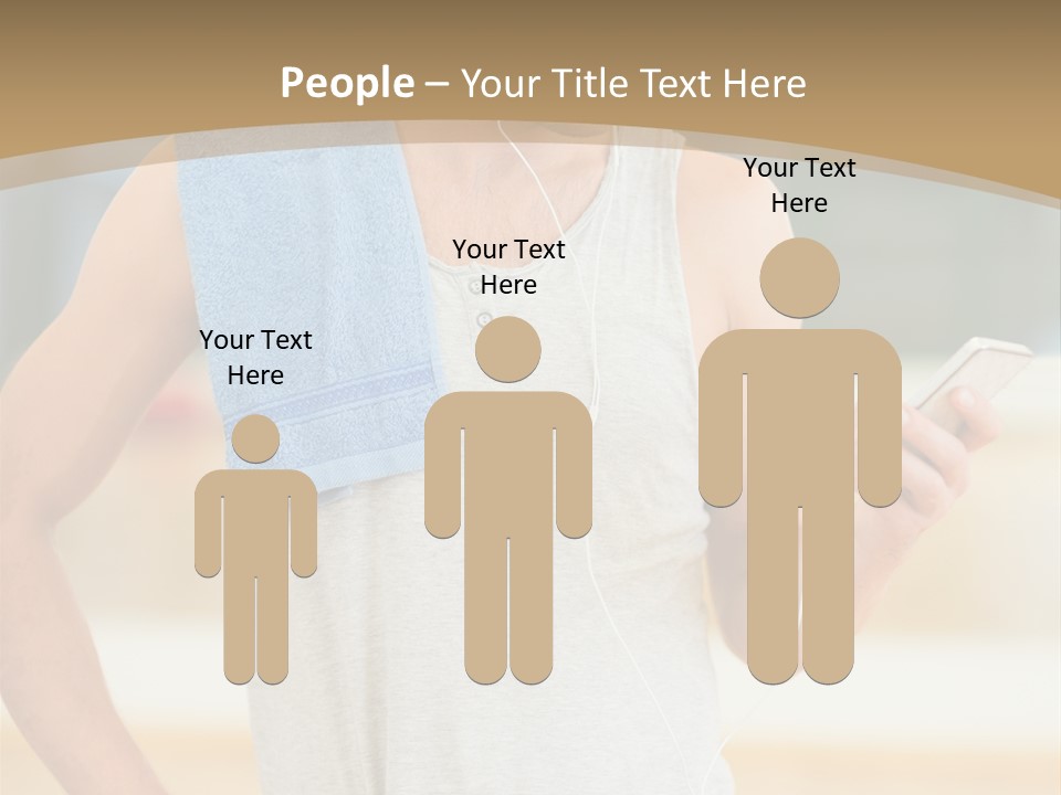 A Man With A Towel And Headphones Is Looking At His Cell Phone PowerPoint Template