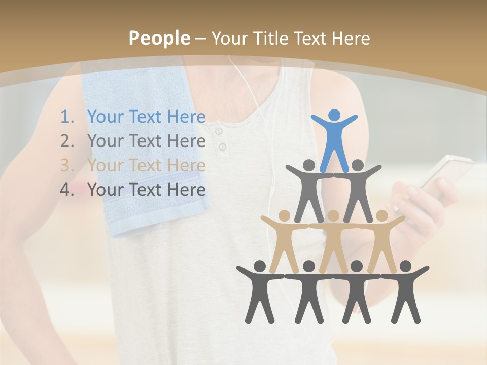 A Man With A Towel And Headphones Is Looking At His Cell Phone PowerPoint Template