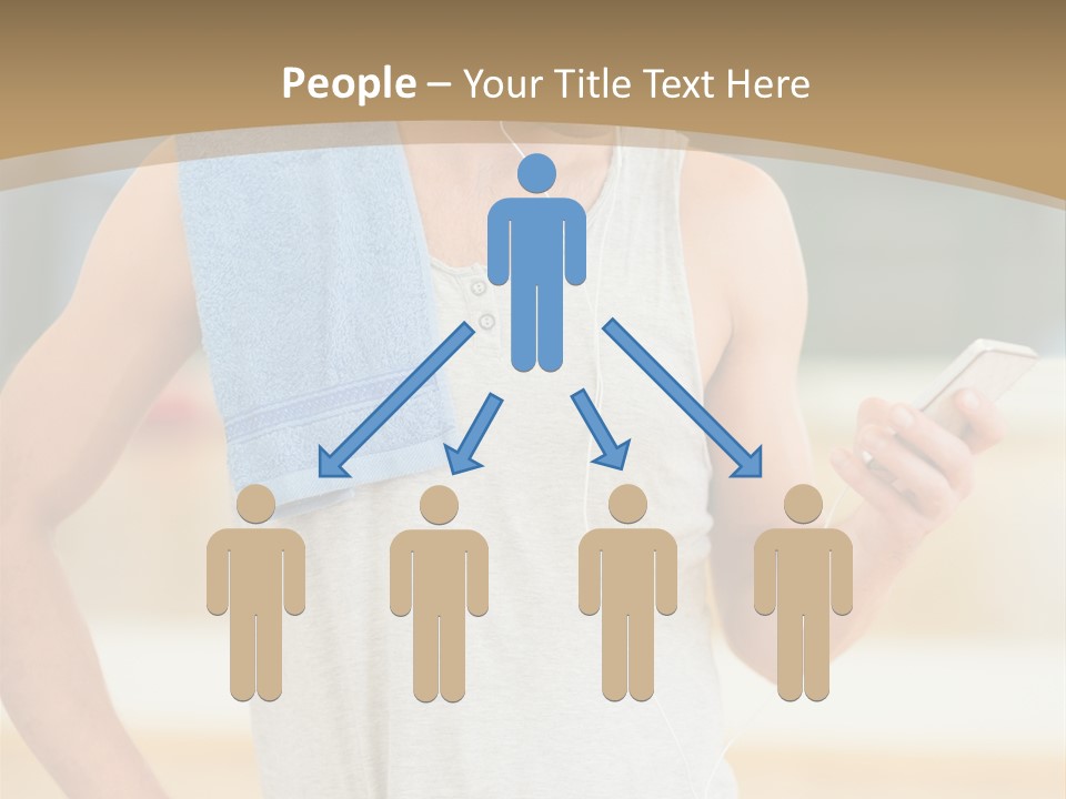 A Man With A Towel And Headphones Is Looking At His Cell Phone PowerPoint Template