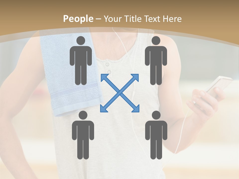 A Man With A Towel And Headphones Is Looking At His Cell Phone PowerPoint Template