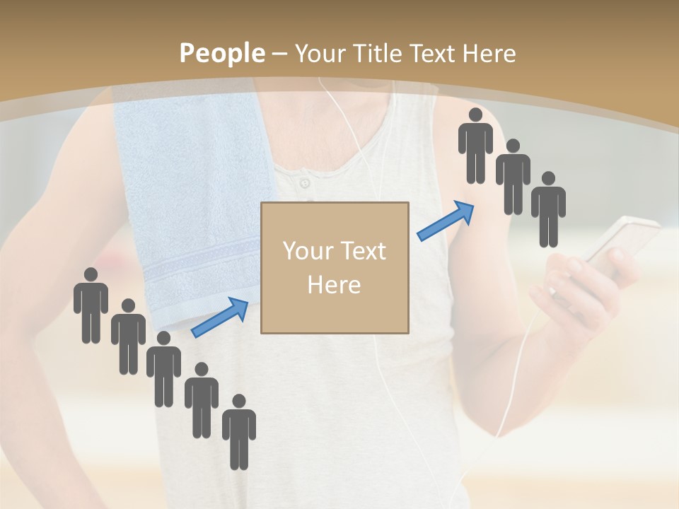 A Man With A Towel And Headphones Is Looking At His Cell Phone PowerPoint Template