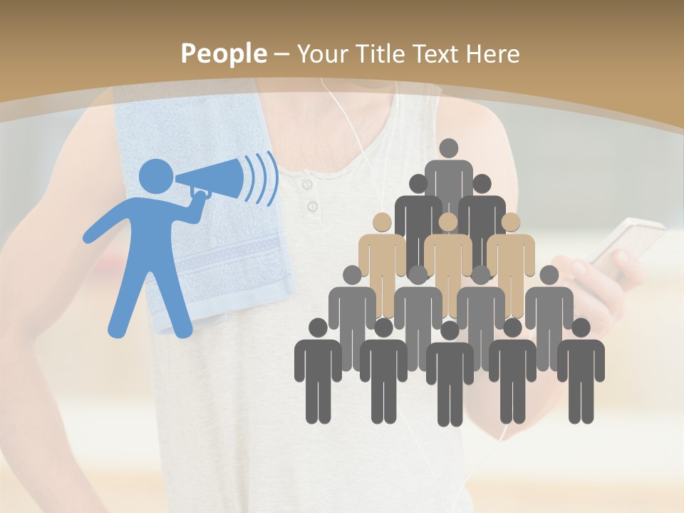 A Man With A Towel And Headphones Is Looking At His Cell Phone PowerPoint Template
