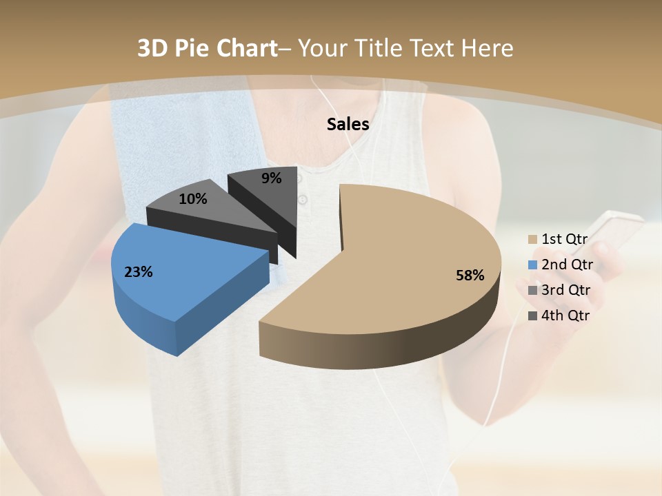 A Man With A Towel And Headphones Is Looking At His Cell Phone PowerPoint Template