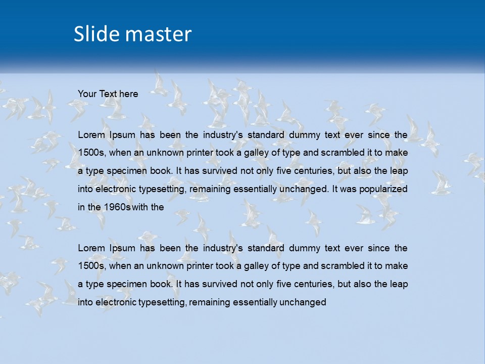 A Flock Of Birds Flying Through A Blue Sky PowerPoint Template