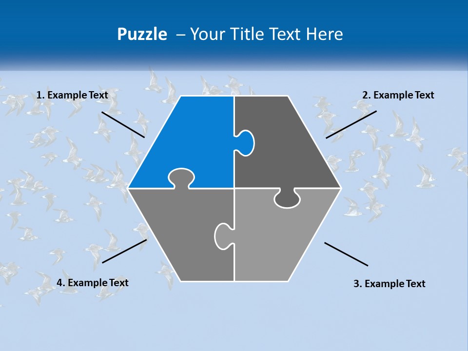 A Flock Of Birds Flying Through A Blue Sky PowerPoint Template