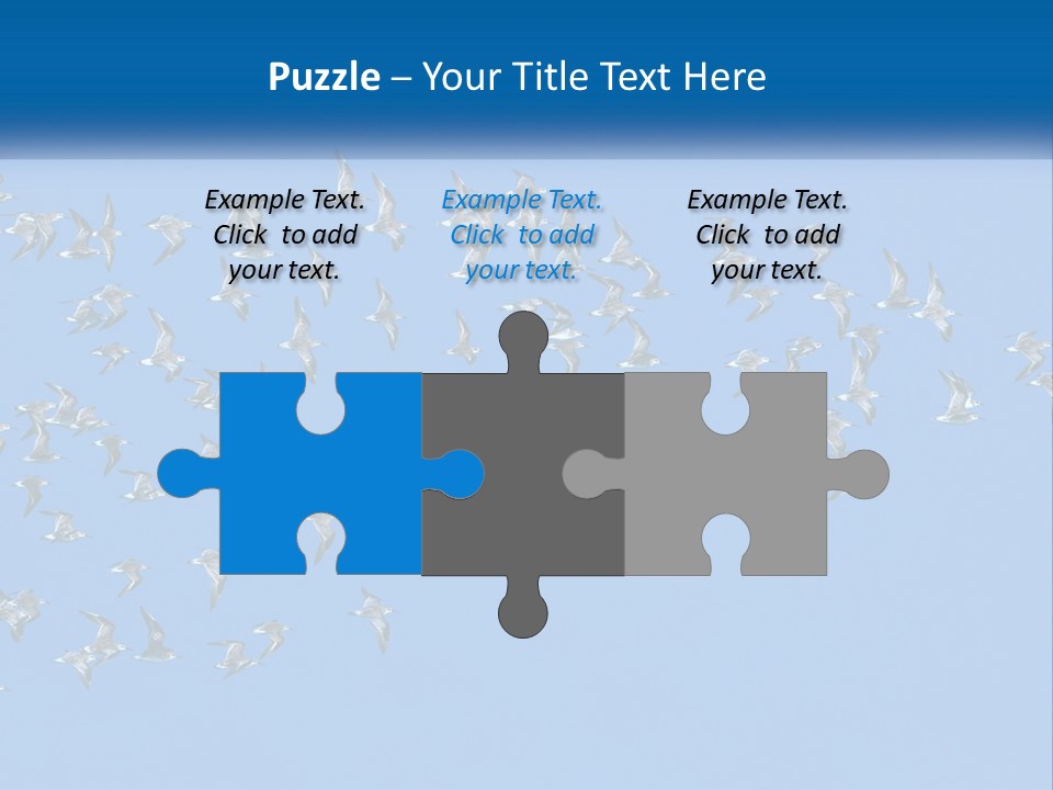 A Flock Of Birds Flying Through A Blue Sky PowerPoint Template