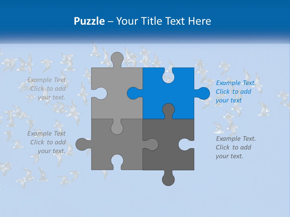 A Flock Of Birds Flying Through A Blue Sky PowerPoint Template