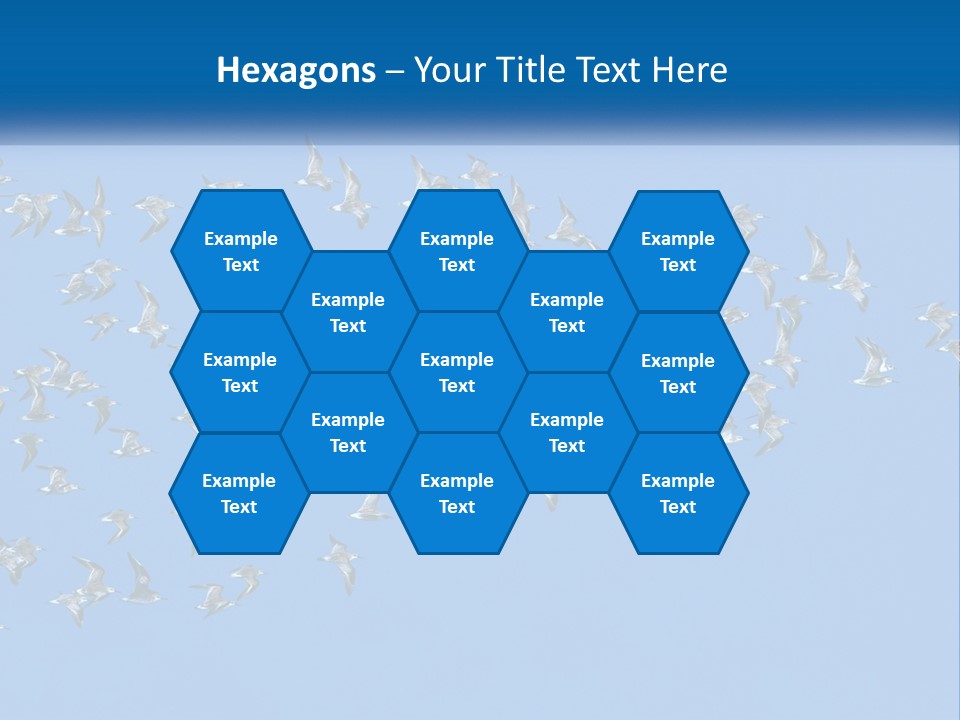 A Flock Of Birds Flying Through A Blue Sky PowerPoint Template