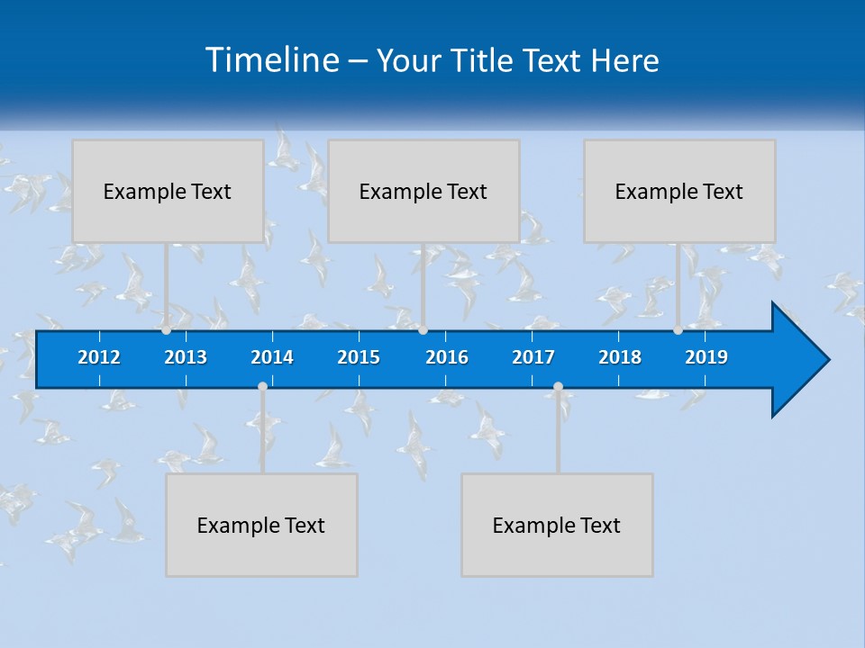 A Flock Of Birds Flying Through A Blue Sky PowerPoint Template