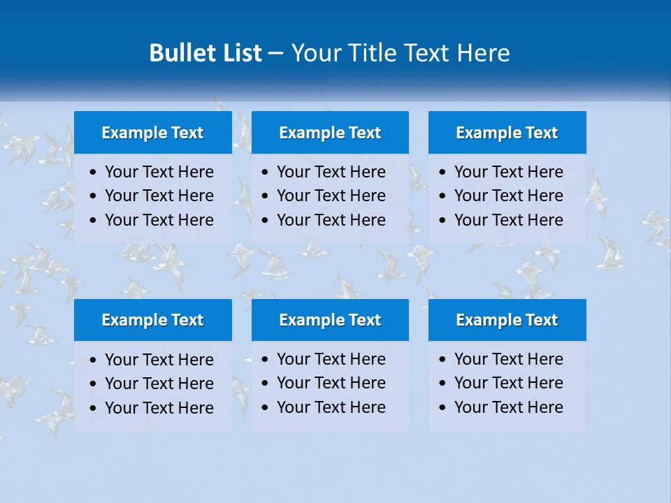 A Flock Of Birds Flying Through A Blue Sky PowerPoint Template