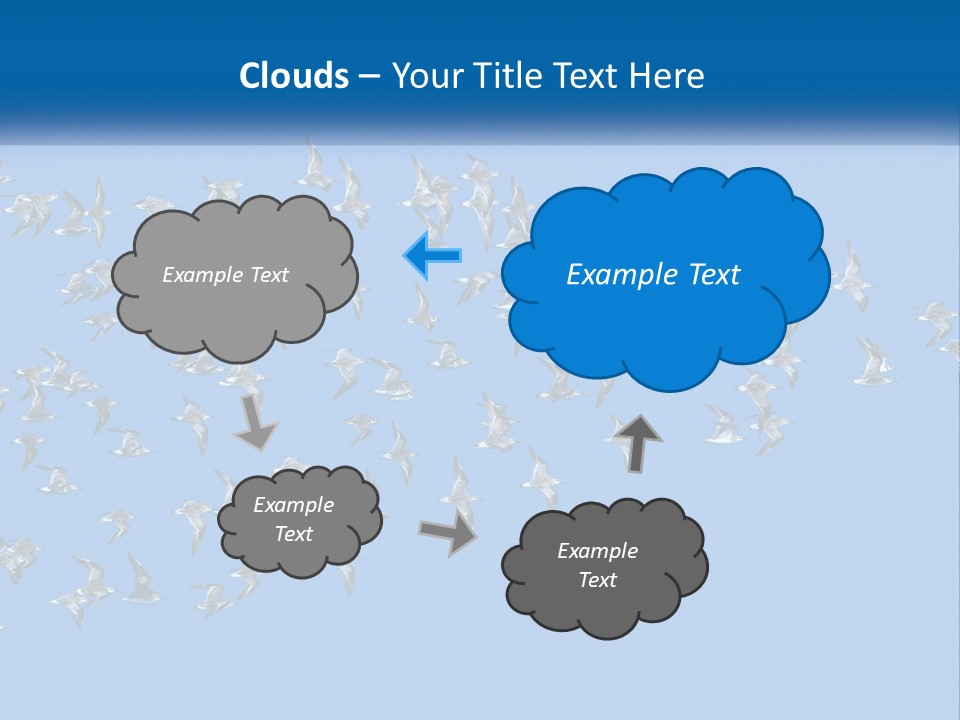 A Flock Of Birds Flying Through A Blue Sky PowerPoint Template