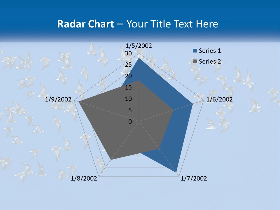 A Flock Of Birds Flying Through A Blue Sky PowerPoint Template