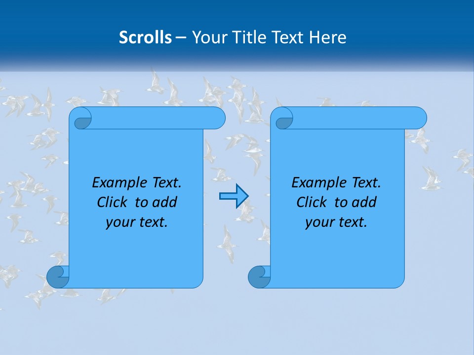 A Flock Of Birds Flying Through A Blue Sky PowerPoint Template