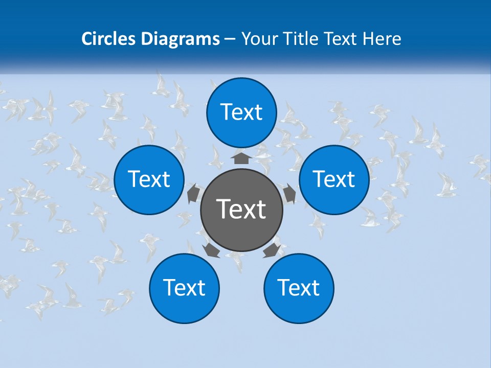 A Flock Of Birds Flying Through A Blue Sky PowerPoint Template